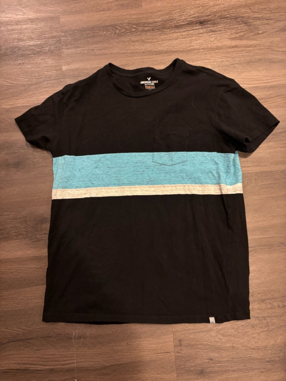 American Eagle Outfitters Black Tee with Blue and White Stripe